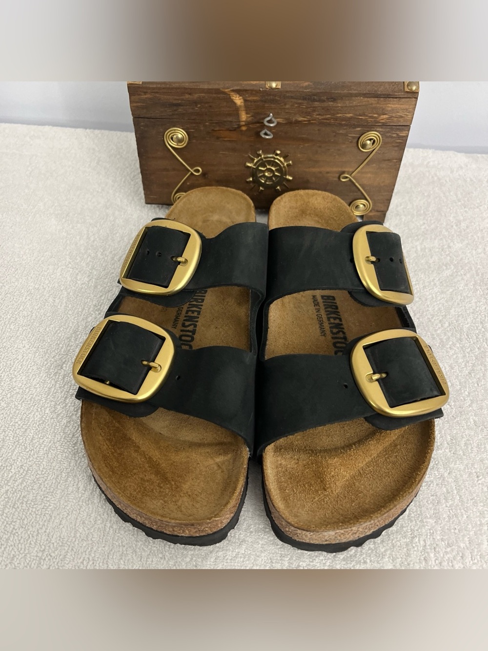 Birkenstock Arizona Big Buckle Sandal Black Nubuck Leather Women’s Size 10 USA - Picture 10 of 12